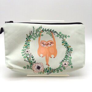 Sloth Makeup Bag Cosmetic Pouch Travel Friends Love Happy Flowers NEW Fun Trendy
